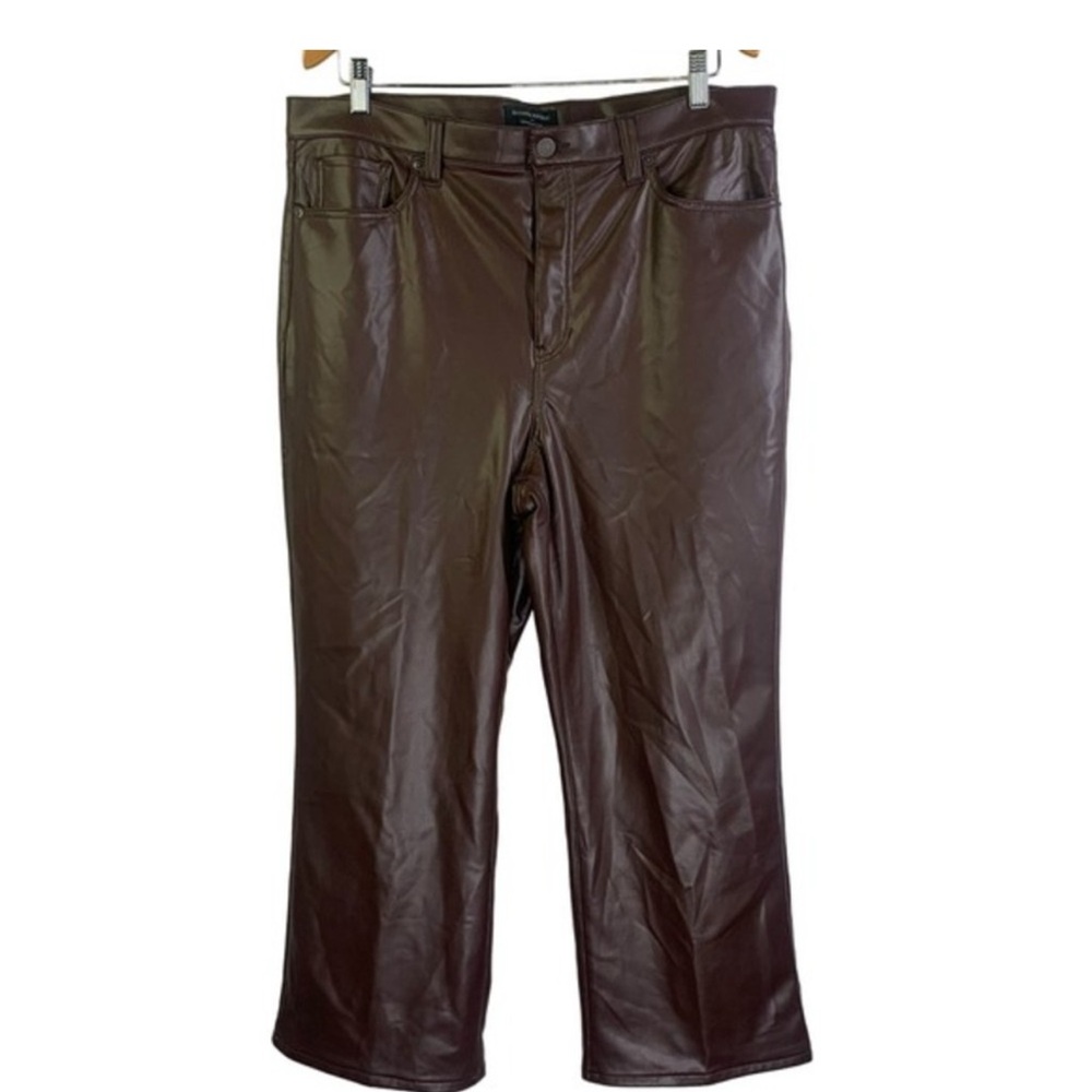 BANANA REPUBLIC Cropped Bootcut Faux Leather Chocolate Brown Elegant Urban Pants - Picture 3 of 15